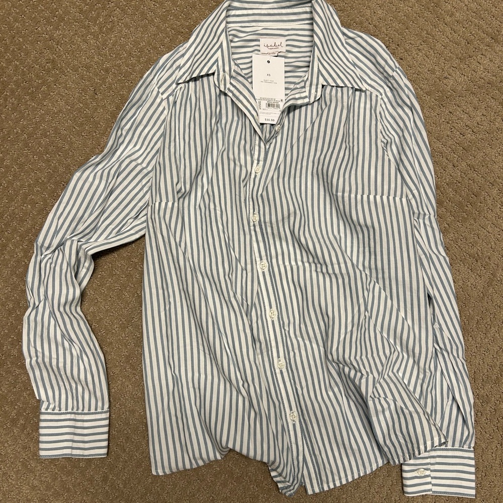 Blue and White Striped Maternity Shirt